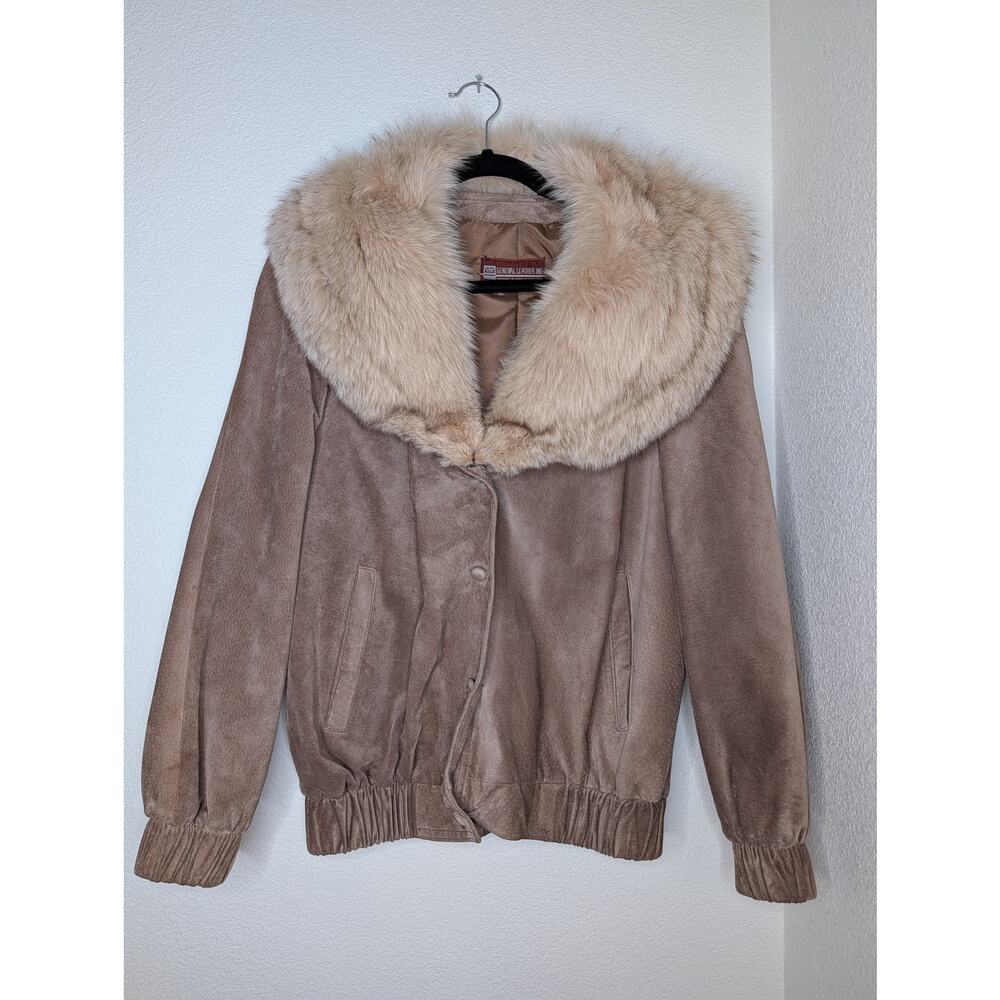 VTG General Leather Women's Leather Bomber Jacket Fox Fur Collar S Mob Wife